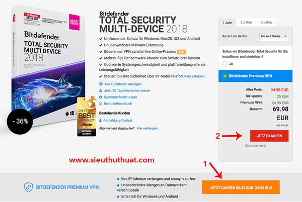 آنتی ویروس اورجینال Bitdefender Total Security 2018 1PC 1Year