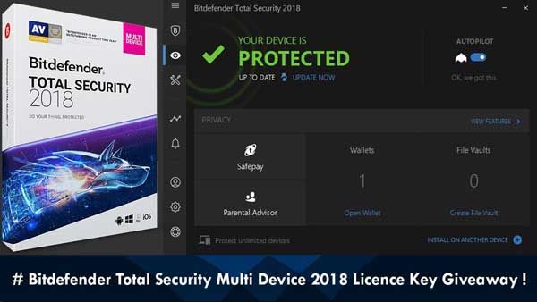 محیط آنتی ویروس اورجینال Bitdefender Total Security 2018 1PC 1Year